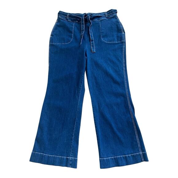 ModCloth Jeans Womens 16 Daydream Wide Flare Denim Back Zip Pockets Boho Retro - Picture 2 of 11